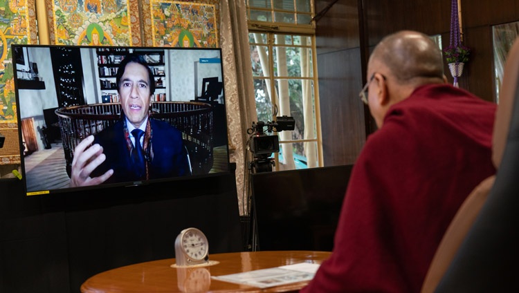 Dr Sanjay Gupta, a practising neurosurgeon and faculty member at Emory University, and also the chief medical correspondent for CNN, asking His Holiness the Dalai Lama a question during the dialogue on The Necessity of Compassion for the Survival of Humanity on December 9, 2020. Photo by Ven Tenzin Jamphel Dr Sanjay Gupta, a practising neurosurgeon and faculty member at Emory University, and also the chief medical correspondent for CNN, asking His Holiness the Dalai Lama a question during the dialogue on The Necessity of Compassion for the Survival of Humanity on December 9, 2020. Photo by Ven Tenzin Jamphel