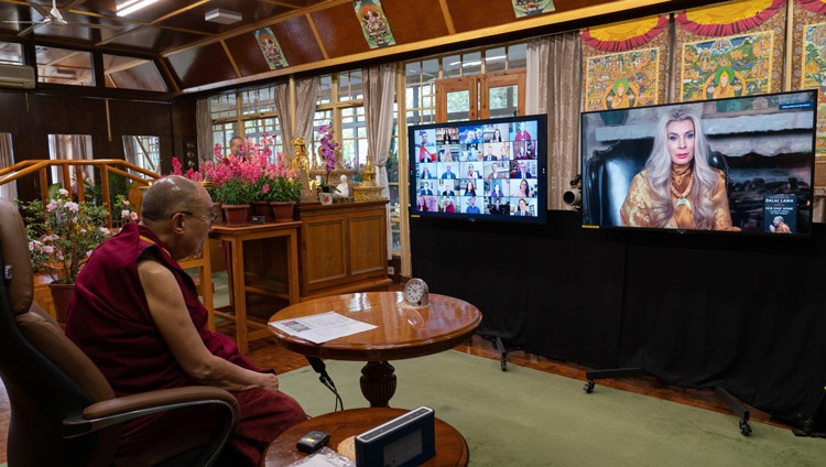 Ms Melani Walton, humanitarian and co-founder of the Rob and Melani Walton Foundation, opening up the dialogue on The Necessity of Compassion for the Survival of Humanity with His Holiness the Dalai Lama joining by video link from his residence in Dharamsala, HP, India on December 9, 2020. Photo by Ven Tenzin Jamphel Ms Melani Walton, humanitarian and co-founder of the Rob and Melani Walton Foundation, opening up the dialogue on The Necessity of Compassion for the Survival of Humanity with His Holiness the Dalai Lama joining by video link from his residence in Dharamsala, HP, India on December 9, 2020. Photo by Ven Tenzin Jamphel