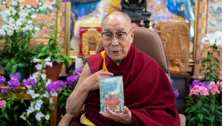 His Holiness the Dalai Lama holding a photograph of Francisco Varela that he keeps at home at the start of the ‘Dialogue for a Better World - Remembering Francisco Varela’ on June 9, 2021. Photo by Ven Tenzin Jamphel His Holiness the Dalai Lama holding a photograph of Francisco Varela that he keeps at home at the start of the ‘Dialogue for a Better World - Remembering Francisco Varela’ on June 9, 2021. Photo by Ven Tenzin Jamphel