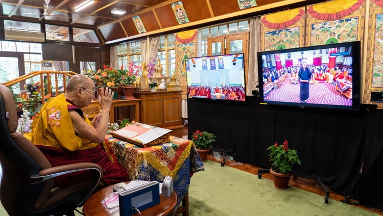 Thupstan Chhewang, President of Ladakh Buddhist Association, at the Jokhang Temple in Leh, Ladakh, India, introducing the first day of His Holiness the Dalai Lama's online teachings on July 13, 2021. Photo by Ven Tenzin Jamphel Thupstan Chhewang, President of Ladakh Buddhist Association, at the Jokhang Temple in Leh, Ladakh, India, introducing the first day of His Holiness the Dalai Lama's online teachings on July 13, 2021. Photo by Ven Tenzin Jamphel