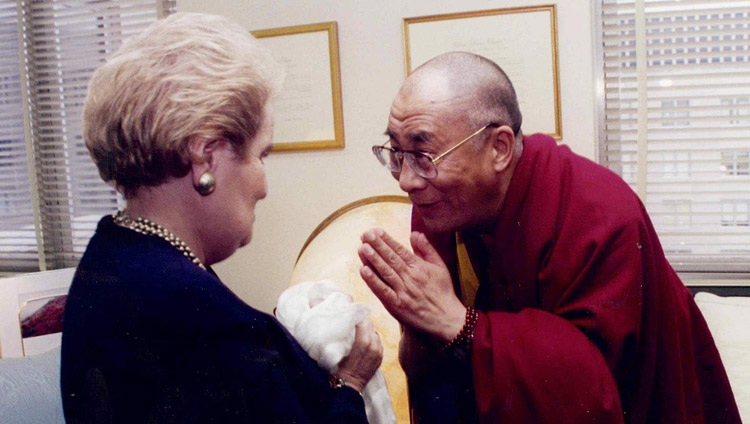 His Holiness the Dalai Lama with former US Secretary of State Madeleine Albright. His Holiness the Dalai Lama with former US Secretary of State Madeleine Albright.