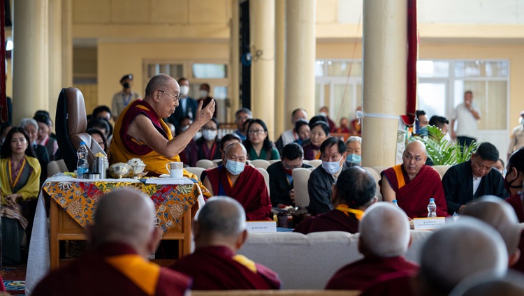 His Holiness the Dalai Lama addressing the crowd at the launch of the Monlam Grand Tibetan Dictionary at the Main Tibetan Temple in Dharamsala, HP, India on May 27, 2022. Photo by Tenzin Choejor His Holiness the Dalai Lama addressing the crowd at the launch of the Monlam Grand Tibetan Dictionary at the Main Tibetan Temple in Dharamsala, HP, India on May 27, 2022. Photo by Tenzin Choejor