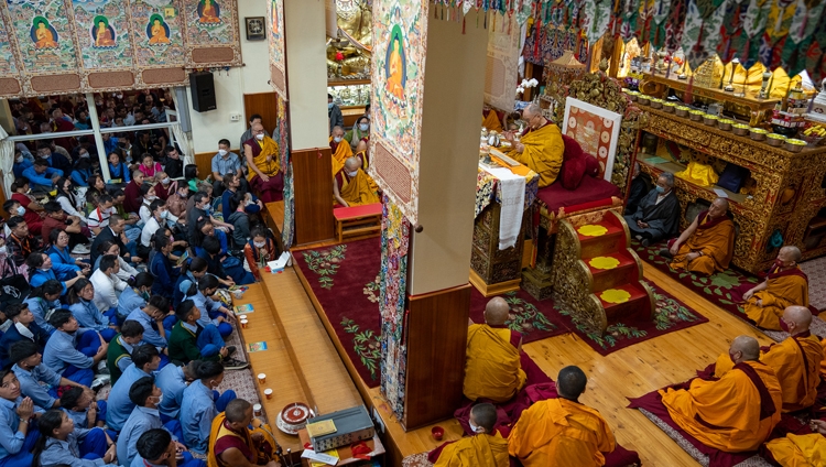 A view of inside the Main Tibetan Temple during the Avalokiteshvara Empowerment on the second day of His Holiness the Dalai Lama's Teachings for Tibetan Youth in Dharamsala, HP, India on June 2, 2022. Photo by Tenzin Choejor A view of inside the Main Tibetan Temple during the Avalokiteshvara Empowerment on the second day of His Holiness the Dalai Lama's Teachings for Tibetan Youth in Dharamsala, HP, India on June 2, 2022. Photo by Tenzin Choejor