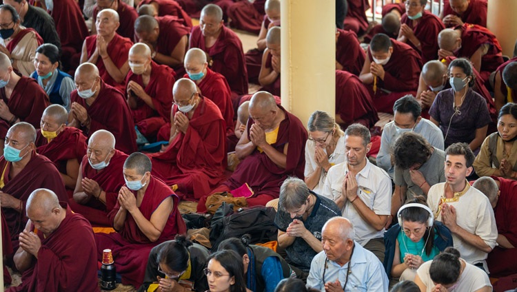Some of the more than 8500 people from 56 countries listening to His Holiness the Dalai Lama on the first day of his two day teaching at the Main Tibetan Temple in Dharamsala, HP, India on June 13, 2022. Photo by Tenzin Choejor Some of the more than 8500 people from 56 countries listening to His Holiness the Dalai Lama on the first day of his two day teaching at the Main Tibetan Temple in Dharamsala, HP, India on June 13, 2022. Photo by Tenzin Choejor