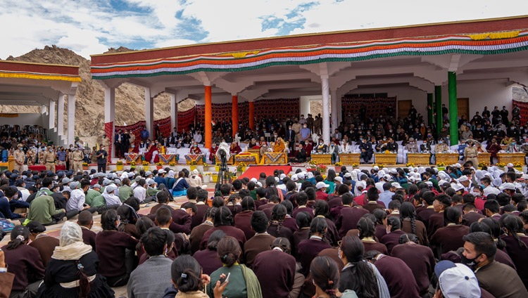 A view of the gathering of students and dignitaries at Sindhu Ghat to attend the presentation of the Ladakh dPal rNgam Dusdon Award 2022 to His Holiness the Dalai Lama in Leh, Ladakh, UT, India on August 5, 2022. Photo by Tenzin Choejor A view of the gathering of students and dignitaries at Sindhu Ghat to attend the presentation of the Ladakh dPal rNgam Dusdon Award 2022 to His Holiness the Dalai Lama in Leh, Ladakh, UT, India on August 5, 2022. Photo by Tenzin Choejor