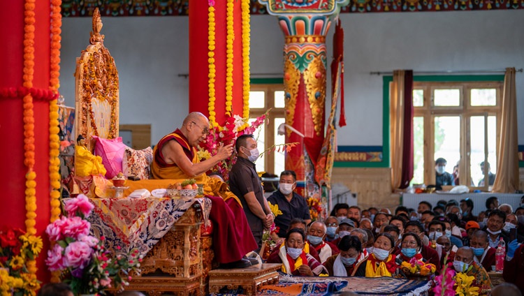 His Holiness the Dalai Lama speaking at Thupstanling Gonpa in Diskit Tsal, Leh, Ladakh, UT, India on August 23, 2022. Photo by Tenzin Choejor His Holiness the Dalai Lama speaking at Thupstanling Gonpa in Diskit Tsal, Leh, Ladakh, UT, India on August 23, 2022. Photo by Tenzin Choejor
