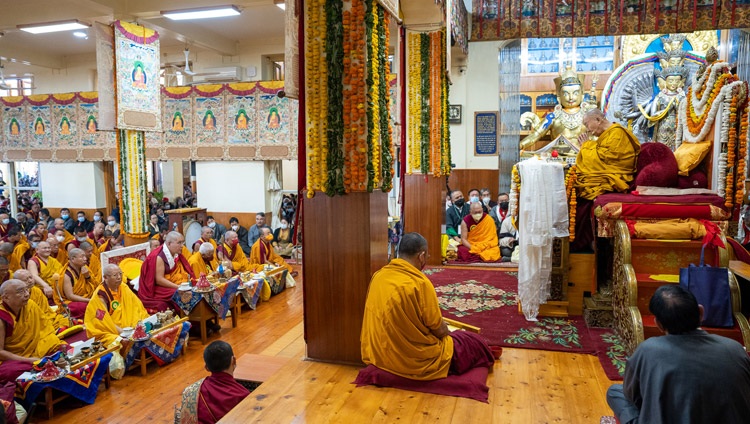 His Holiness the Dalai Lama addressing the congregation during the Long Life Prayer at the Main Tibetan Temple in Dharamsala, HP, India on October 26, 2022. Photo by Tenzin Choejor His Holiness the Dalai Lama addressing the congregation during the Long Life Prayer at the Main Tibetan Temple in Dharamsala, HP, India on October 26, 2022. Photo by Tenzin Choejor