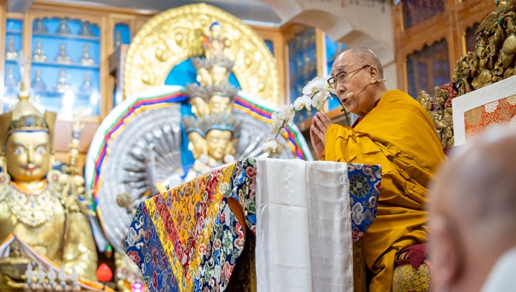 His Holiness the Dalai Lama addressing the congregation on the second day of teachings at the Main Tibetan Temple in Dharamsala, HP, India on November 26, 2022. Photo by Tenzin Choejor His Holiness the Dalai Lama addressing the congregation on the second day of teachings at the Main Tibetan Temple in Dharamsala, HP, India on November 26, 2022. Photo by Tenzin Choejor