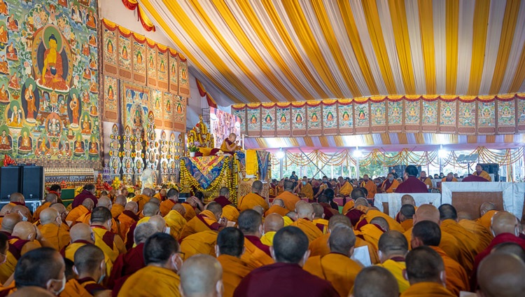His Hoiness the Dalai Lama speaking on the first day of teachings at the Kalachakra Teaching Ground in Bodhgaya, Bihar, India on December 29, 2022. Photo by Tenzin Choejor His Hoiness the Dalai Lama speaking on the first day of teachings at the Kalachakra Teaching Ground in Bodhgaya, Bihar, India on December 29, 2022. Photo by Tenzin Choejor
