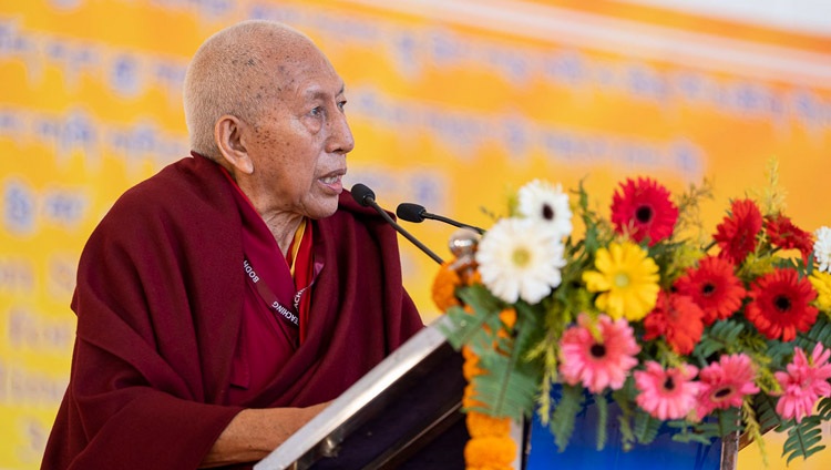 Prof Samdhong Rinpoché speaking at the Foundation Stone Laying Ceremony of the Dalai Lama Centre for Tibetan & Indian Ancient Wisdom in Bodhgaya, Bihar, India on January 3, 2023. Photo by Tenzin Choejor Prof Samdhong Rinpoché speaking at the Foundation Stone Laying Ceremony of the Dalai Lama Centre for Tibetan & Indian Ancient Wisdom in Bodhgaya, Bihar, India on January 3, 2023. Photo by Tenzin Choejor