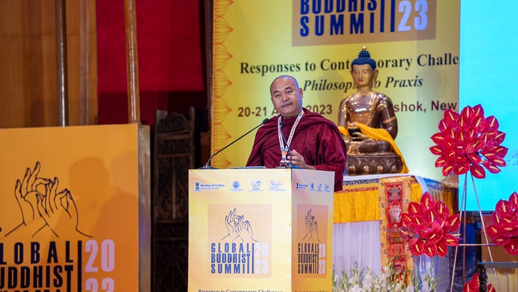 Ven Dr Dhammapiya, Secretary General IBC, opening the proceedings at the Global Buddhist Summit 2023 at the Ashok Hotel in New Delhi, India on April 21, 2023. Photo by Tenzin Choejor Ven Dr Dhammapiya, Secretary General IBC, opening the proceedings at the Global Buddhist Summit 2023 at the Ashok Hotel in New Delhi, India on April 21, 2023. Photo by Tenzin Choejor