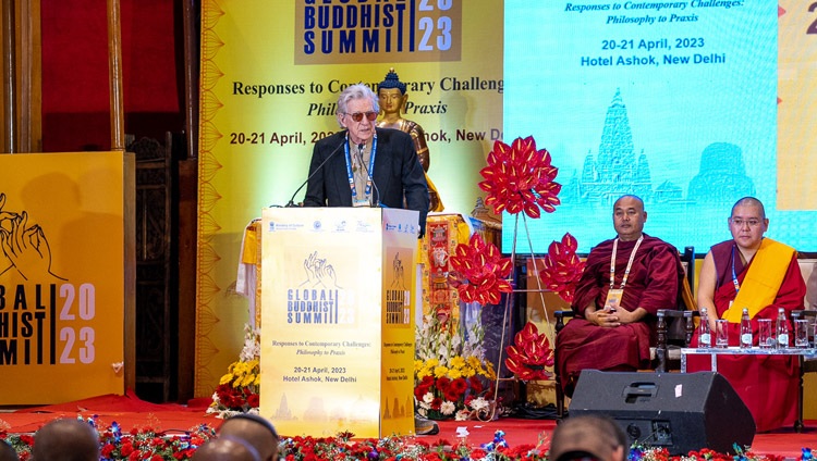 Prof Robert Thurman, representing the academic study of Buddhism, speaking at the Global Buddhist Summit 2023 at the Ashok Hotel in New Delhi, India on April 21, 2023. Photo by Tenzin Choejor Prof Robert Thurman, representing the academic study of Buddhism, speaking at the Global Buddhist Summit 2023 at the Ashok Hotel in New Delhi, India on April 21, 2023. Photo by Tenzin Choejor