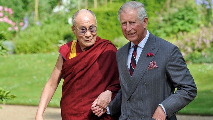 His Holiness the Dalai Lama and Prince Charles walking on the grounds of Clarence House in London, UK, on June 21, 2012. His Holiness the Dalai Lama and Prince Charles walking on the grounds of Clarence House in London, UK, on June 21, 2012.