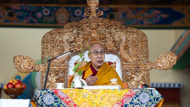 His Holiness the Dalai Lama conferring the Avalokiteshvara Empowerment on the second day of teachings at the Shewatsel Teaching Ground in Leh, Ladakh, India on July 23, 2023. Photo by Tenzin Choejor His Holiness the Dalai Lama conferring the Avalokiteshvara Empowerment on the second day of teachings at the Shewatsel Teaching Ground in Leh, Ladakh, India on July 23, 2023. Photo by Tenzin Choejor
