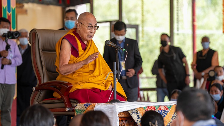 His Holiness the Dalai Lama addressing delegates to the U-tsang Annual General Body Meeting at the Sehewatsel Teaching Ground in Leh, Ladakh, India on July 31, 2023. Photo by Tenzin Choejor His Holiness the Dalai Lama addressing delegates to the U-tsang Annual General Body Meeting at the Sehewatsel Teaching Ground in Leh, Ladakh, India on July 31, 2023. Photo by Tenzin Choejor