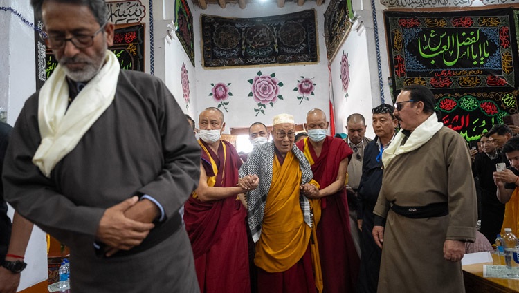 His Holiness the Dalai Lama arriving at Imam Bargah, Chuchot Yokma, in Leh, Ladakh, India on August 12, 2023. Photo by Tenzin Choejor His Holiness the Dalai Lama arriving at Imam Bargah, Chuchot Yokma, in Leh, Ladakh, India on August 12, 2023. Photo by Tenzin Choejor