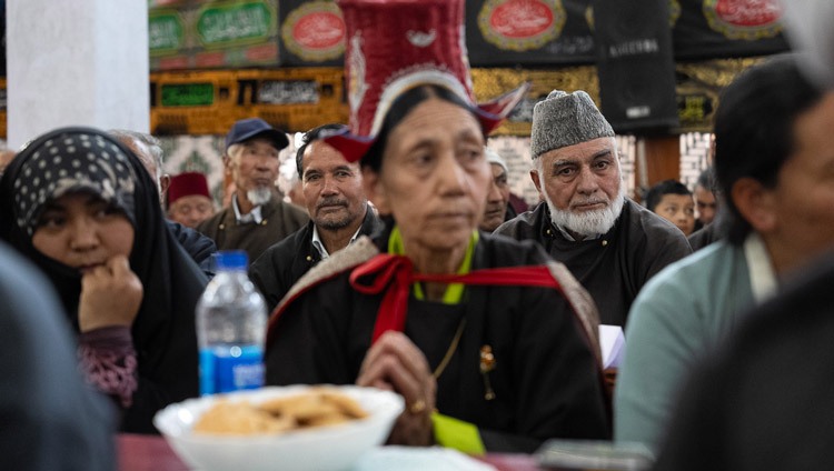 Members of the audience listening to His Holiness the Dalai Lama during the program at Imam Bargah, Chuchot Yokma, in Leh, Ladakh, India on August 12, 2023. Photo by Tenzin Choejor Members of the audience listening to His Holiness the Dalai Lama during the program at Imam Bargah, Chuchot Yokma, in Leh, Ladakh, India on August 12, 2023. Photo by Tenzin Choejor