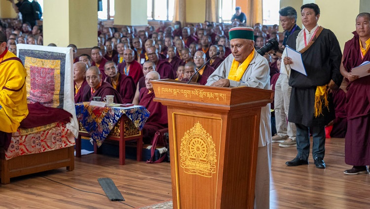 Kishori Lal, the local Member of the Legislative Assembly (MLA), addressing the crowd at the inauguration of Khamgar Druk Dharmakara College in Tashi Jong, HP, India on September 27, 2023. Photo by Ven Tenzin Jamphel Kishori Lal, the local Member of the Legislative Assembly (MLA), addressing the crowd at the inauguration of Khamgar Druk Dharmakara College in Tashi Jong, HP, India on September 27, 2023. Photo by Ven Tenzin Jamphel