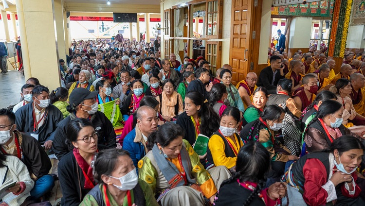Members of the crowd attending the long life prayer for His Holiness the Dalai Lama at the Main Tibetan Temple in Dharamsala, HP, India on October 25, 2023. Photo by Tenzin Choejor Members of the crowd attending the long life prayer for His Holiness the Dalai Lama at the Main Tibetan Temple in Dharamsala, HP, India on October 25, 2023. Photo by Tenzin Choejor
