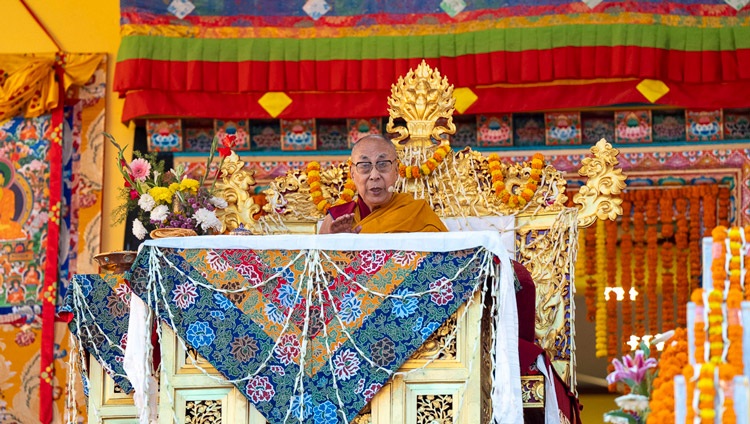 His Holiness the Dalai Lama addressing the crowd of 30,000 at Sed-Gyued Monastery in Salugara, West Bengal, India on December 14, 2023. Photo by Tenzin Choejor His Holiness the Dalai Lama addressing the crowd of 30,000 at Sed-Gyued Monastery in Salugara, West Bengal, India on December 14, 2023. Photo by Tenzin Choejor