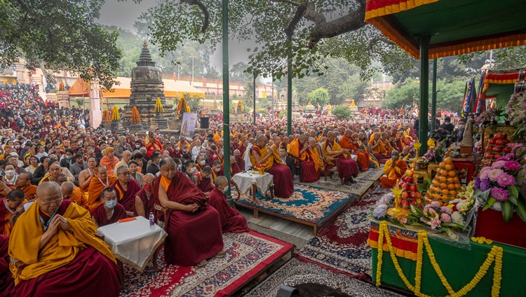 A view of the crowd gathered to join in prayers for world peace at the Mahabodhi Temple in Bodhgaya, Bihar, India on December 23, 2023. Photo by Tenzin Choejor A view of the crowd gathered to join in prayers for world peace at the Mahabodhi Temple in Bodhgaya, Bihar, India on December 23, 2023. Photo by Tenzin Choejor
