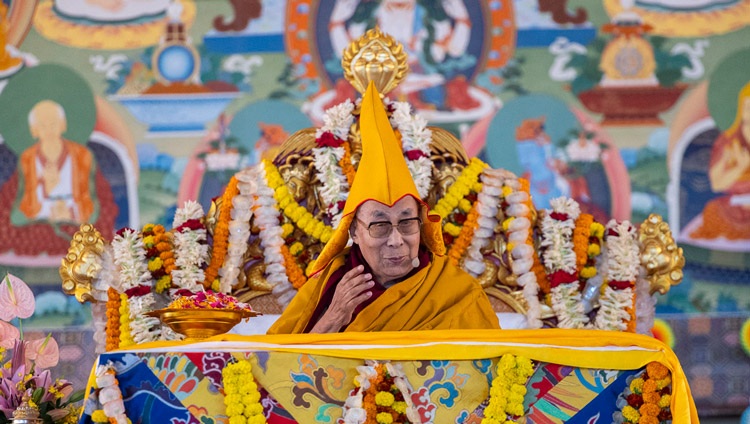 His Holiness the Dalai Lama addressing the crowd during the Long Life Ceremony at the Kalachakra Ground in Bodhgaya, Bihar, India on January 1, 2024. Photo by Ven Zamling Norbu His Holiness the Dalai Lama addressing the crowd during the Long Life Ceremony at the Kalachakra Ground in Bodhgaya, Bihar, India on January 1, 2024. Photo by Ven Zamling Norbu