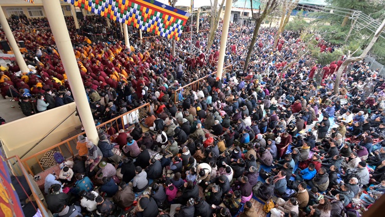 A view of the crowd of 8000 gathered at the main Tibetan Temple courtyard to attend the teachings of His Holiness the Dalai Lama in Dharamsala, HP, India on February 24, 2024. Photo by Ven Zamling Norbu A view of the crowd of 8000 gathered at the main Tibetan Temple courtyard to attend the teachings of His Holiness the Dalai Lama in Dharamsala, HP, India on February 24, 2024. Photo by Ven Zamling Norbu