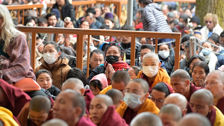 Members of the crowd listening to His Holiness the Dalai Lama teaching at the Main Tibetan Temple courtyard in Dharamsala, HP, India on February 24, 2024. Photo by Ven Zamling Norbu Members of the crowd listening to His Holiness the Dalai Lama teaching at the Main Tibetan Temple courtyard in Dharamsala, HP, India on February 24, 2024. Photo by Ven Zamling Norbu