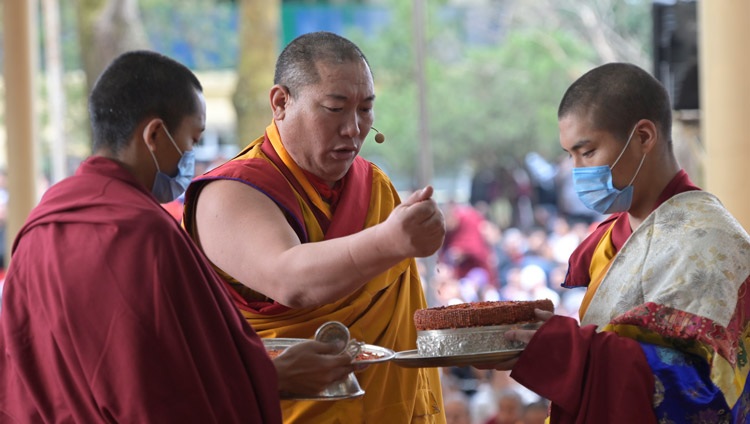 The Chant Master leading a mandala offering during His Holiness the Dalai Lama's teaching on the ‘Day of Offerings’ at the Main Tibetan Temple courtyard in Dharamsala, HP, India on February 24, 2024. Photo by Ven Zamling Norbu The Chant Master leading a mandala offering during His Holiness the Dalai Lama's teaching on the ‘Day of Offerings’ at the Main Tibetan Temple courtyard in Dharamsala, HP, India on February 24, 2024. Photo by Ven Zamling Norbu
