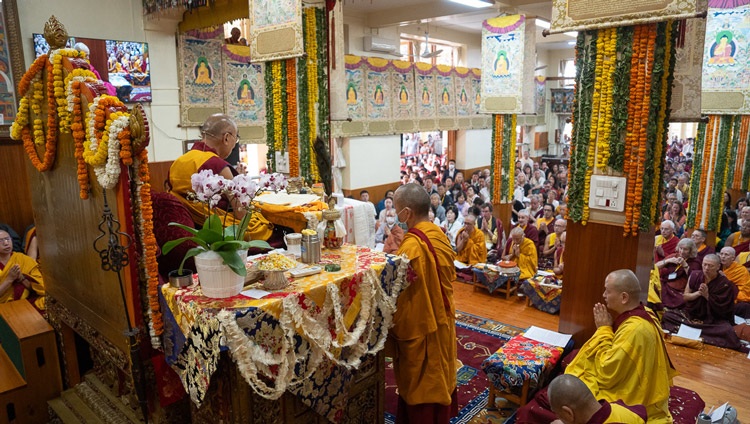 A view inside the Main Tibetan Temple as His Holiness the Dalai Lama gives the Mahakala permission in Dharamsala, HP, India on May 18, 2024. Photo by Tenzin Choejor A view inside the Main Tibetan Temple as His Holiness the Dalai Lama gives the Mahakala permission in Dharamsala, HP, India on May 18, 2024. Photo by Tenzin Choejor