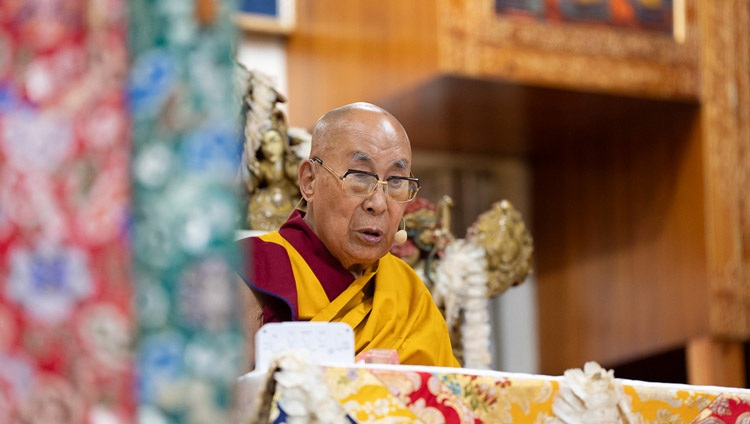 His Holiness the Dalai Lama addressing the gathering on the second day of teachings for young Tibetans at the Main Tibetan Temple in Dharamsala, HP, India on June 4, 2024. Photo by Tenzin Choejor His Holiness the Dalai Lama addressing the gathering on the second day of teachings for young Tibetans at the Main Tibetan Temple in Dharamsala, HP, India on June 4, 2024. Photo by Tenzin Choejor