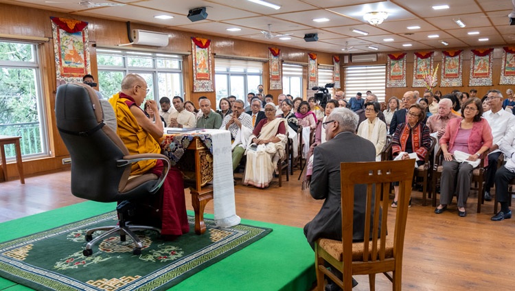 His Holiness the Dalai Lama speaking to Ramon Magsaysay Award Laureates, the Ramon Magsaysay Award Foundation Board of Trustees and friends during their meeting at his residence in Dharamsala, HP, India on September 4, 2024. Photo by Tenzin Choejor His Holiness the Dalai Lama speaking to Ramon Magsaysay Award Laureates, the Ramon Magsaysay Award Foundation Board of Trustees and friends during their meeting at his residence in Dharamsala, HP, India on September 4, 2024. Photo by Tenzin Choejor
