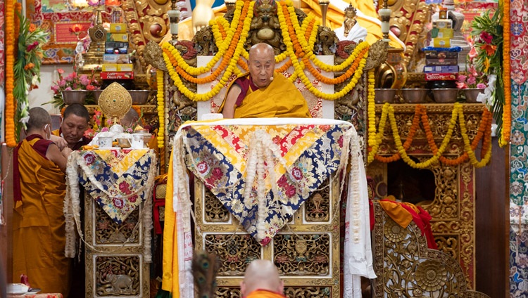 His Holiness the Dalai Lama addressing the congregation during the Long Life ceremony at the Main Tibetan Temple in Dharamsala, HP, India on September 7, 2024. Photo by Ven Zamling Norbu His Holiness the Dalai Lama addressing the congregation during the Long Life ceremony at the Main Tibetan Temple in Dharamsala, HP, India on September 7, 2024. Photo by Ven Zamling Norbu