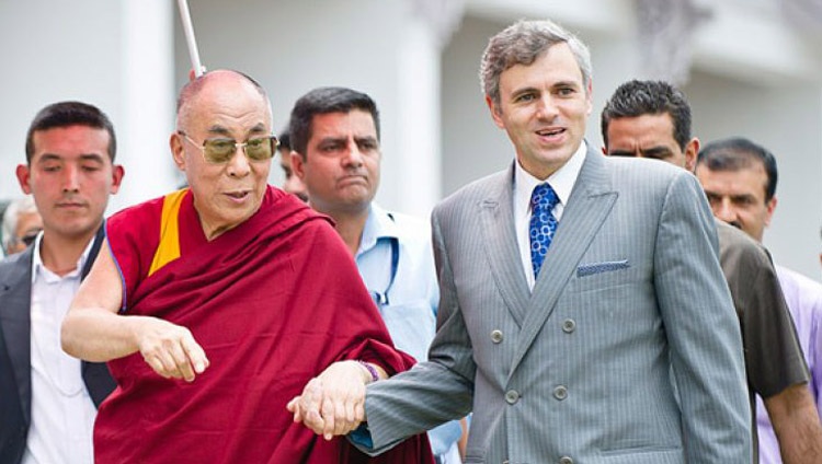 His Holiness the Dalai Lama with Chief Minister of Jammu and Kashmir Omar Abdullah on July 12, 2012. Photo by Tenzin Choejor His Holiness the Dalai Lama with Chief Minister of Jammu and Kashmir Omar Abdullah on July 12, 2012. Photo by Tenzin Choejor