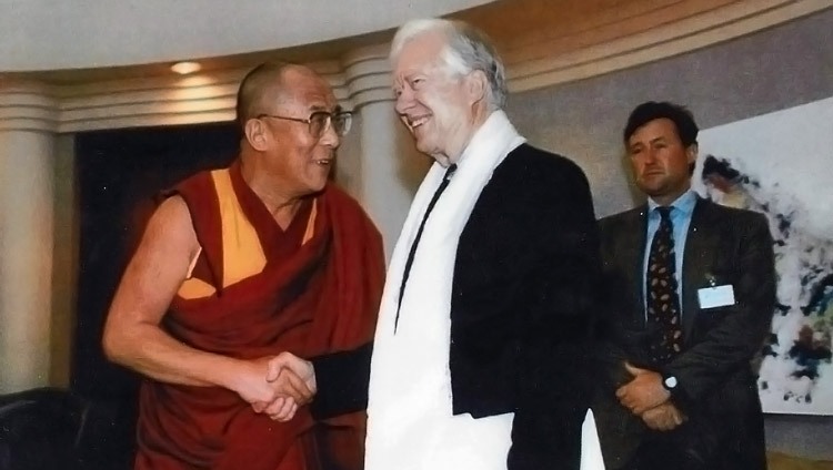 His Holiness the Dalai Lama and President Jimmy Carter together in 2002. His Holiness the Dalai Lama and President Jimmy Carter together in 2002.