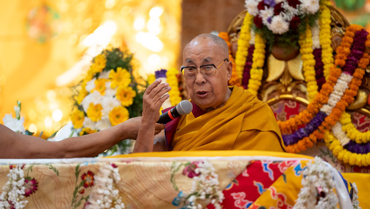 His Holiness the Dalai Lama addressing the congregation during the Long Life Prayer Offering at Tashi Lhunpo Monastery in Bylakuppe, Karnataka, India on February 12, 2025. Photo by Tenzin Choejor