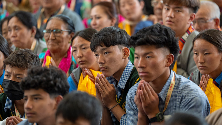 Members in the audience listening to His Holiness the Dalai Lama speaking during his meeting at the Main Tibetan Temple courtyard with opera troupes participating in the Shoton Fetival in Dharamala, HP, India on May 10, 2025. Photo by Tenzin Choejor