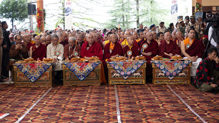 Senior members of the different Tibetan Buddhist traditions attending the celebrations in honor of His Holiness the Dalai Lama's 90th birthday at the Main Tibetan Temple courtyard in Dharamsala, HP, India on July 6, 2025. Photo by Ven Zamling Norbu