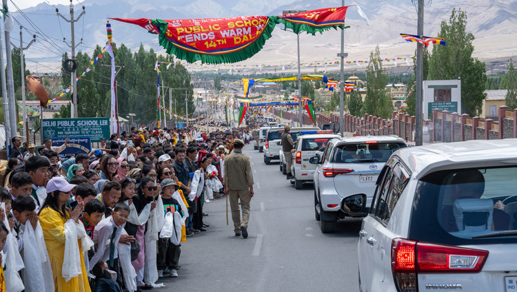 His Holiness the Dala Lama's motorcade making its way to his residence in Shewatsel, Leh, Ladakh, India on July 12, 2025. Photo by Tenzin Choejor