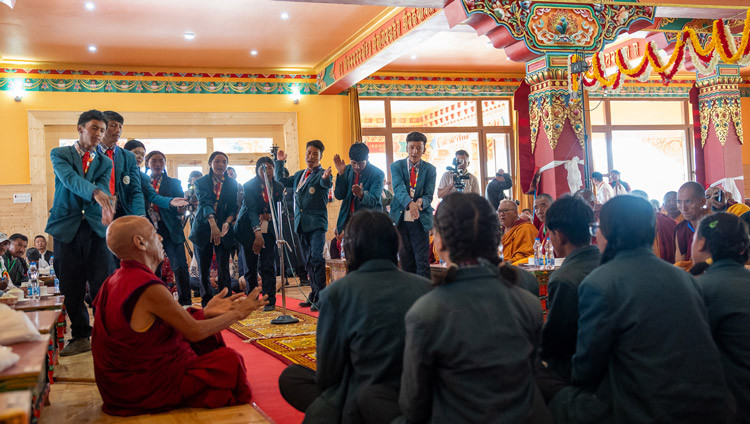 Schoolchildren demonstrating debate during the Inauguration of the KarGön Mega Summer Symposium at the new Karsha Phodrang in Zanskar, Ladakh, India on July 21, 2025. Photo by Tenzin Choejor