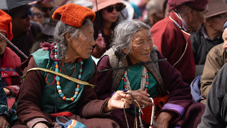 Members of the audience listening to His Holiness the Dalai Lama at the Karsha Phodrang in Zanskar, Ladakh, India on July 25, 2025. Photo by Tenzin Choejor