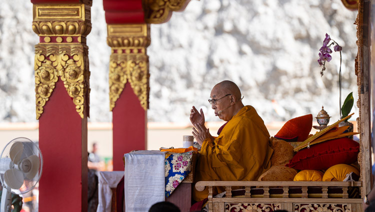 His Holiness the Dalai Lama addressing the congregation during his teaching at the Karsha Phodrang in Zanskar, Ladakh, India on July 25, 2025. Photo by Tenzin Choejor