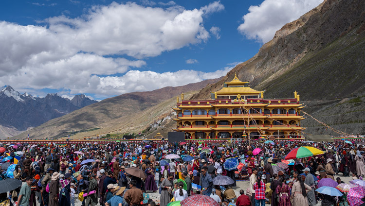 A view of the Karsha Phodrang during His Holiness the Dalai Lama's teaching in Zanskar, Ladakh, India on July 25, 2025. Photo by Tenzin Choejor