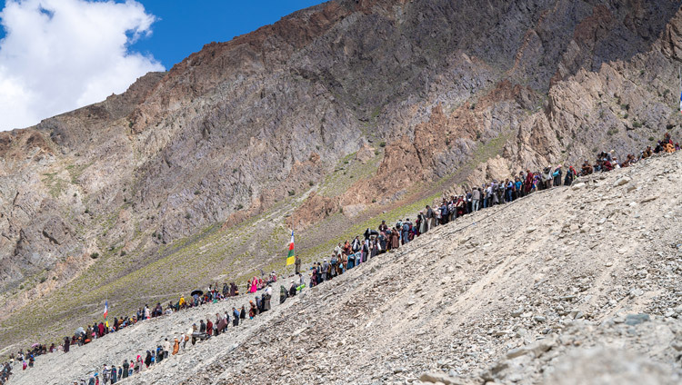 People leaving at the conclusion of His Holiness the Dalai Lama's teaching at Karsha Phodrang in Zanskar, Ladakh, India on July 25, 2025. Photo by Tenzin Choejor