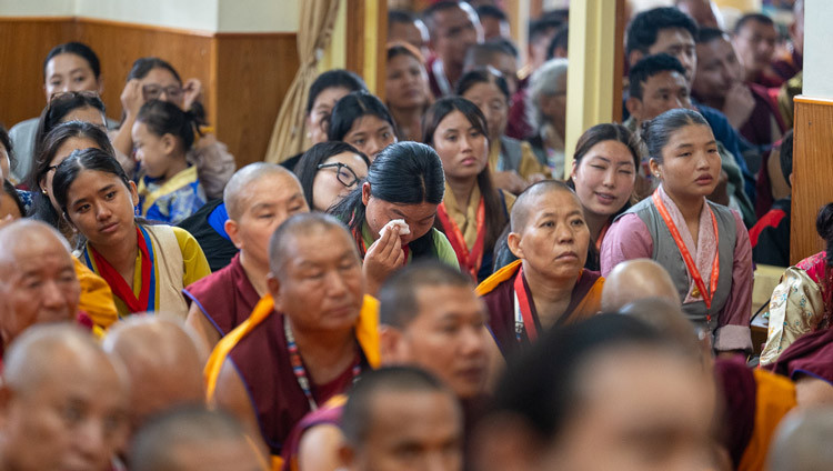 Members of the audience listening to His Holiness the Dalai Lama speaking during the Long Life Prayers at the Main Tibetan Temple in Dharamsala, HP, India on September 10, 2025. Photo by Tenzin Choejor
