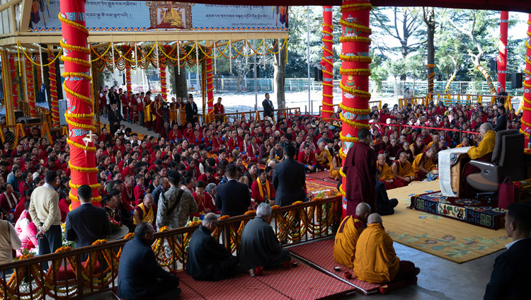 A view of the Main Tibetan Temple courtyard during the Long Life Prayers offered to His Holiness the Dalai Lama by people from Mön-Tawang in Dharamsala, HP, India on November 11, 2015. Photo by Ven Zamling Norbu