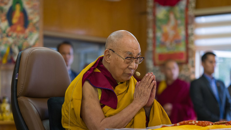 His Holiness the Dalai Lama addressing the congregation during his meeting with monks and nuns from Taiwan at his residence in Dharamsala, HP, India on November 19, 2025. Photo by Tenzin Choejor