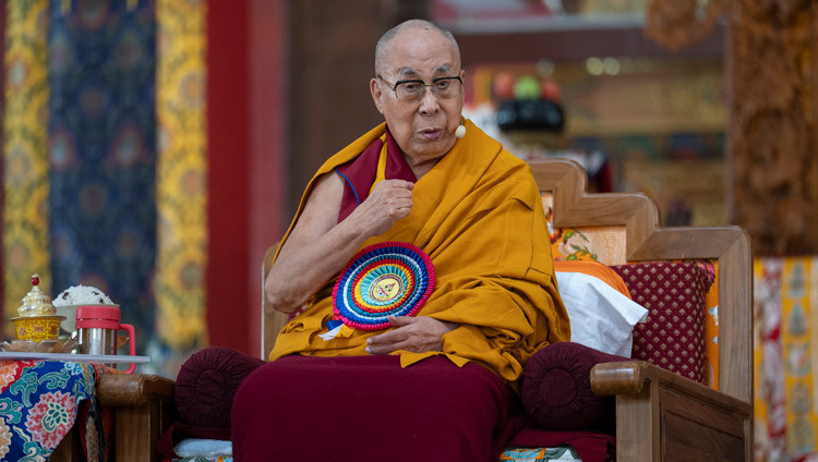 His Holiness the Dalai Lama addressing the congregation during the weclome ceremony at Drepung Gomang Monastery in Mundgod, Karnataka, India on December 12, 2025. Photo by Ven Zamling Norbu