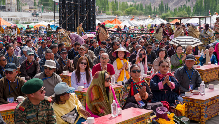 Members of the crowd listening to His Holiness the Dalai Lama during during celebrations in honor of his 91st birthday in Leh, Ladakh, India on July 6, 2026. Photo by Tenzin Choejor