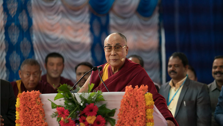 His Holiness the Dalai Lama speaking on "The Relevance of Universal Ethics for the Modern Age" at Tumkur University in Tumakuru, Karnataka, India on December 26, 2017. Photo by Tenzin Choejor His Holiness the Dalai Lama speaking on "The Relevance of Universal Ethics for the Modern Age" at Tumkur University in Tumakuru, Karnataka, India on December 26, 2017. Photo by Tenzin Choejor